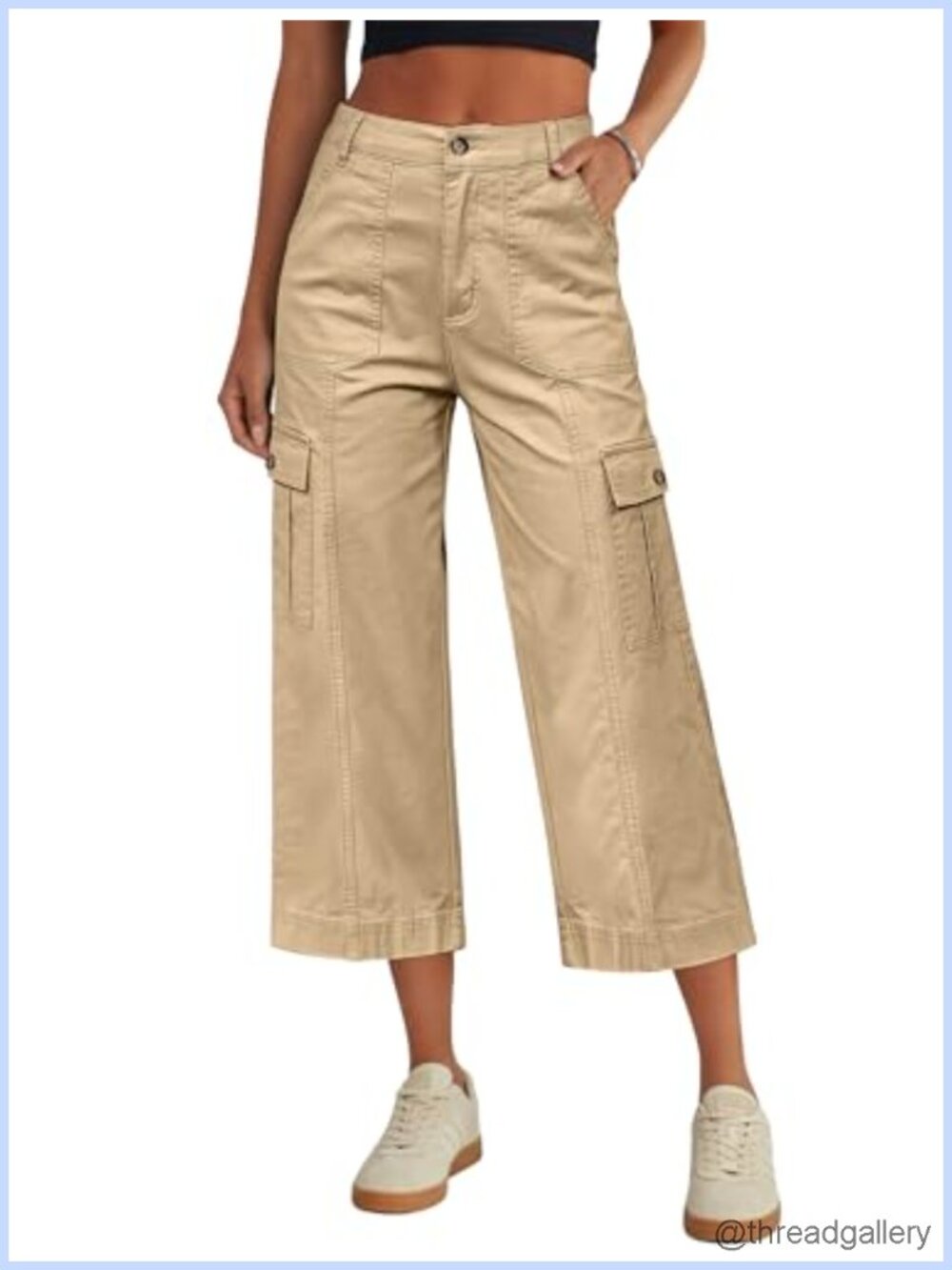 Women's Cargo Capri Pants High Waisted Wide Leg Cropped Stretchy Casual
